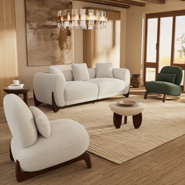 Buy Upholstered White Sofa with Wood Wedge Legs - Modern, Comfortable, & Durable - Image 3
