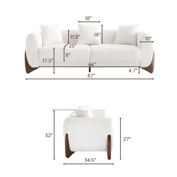 Buy Upholstered White Sofa with Wood Wedge Legs - Modern, Comfortable, & Durable - Image 4