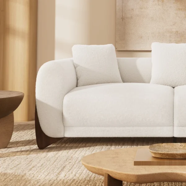 Buy Upholstered White Sofa with Wood Wedge Legs - Modern, Comfortable, & Durable - Image 5