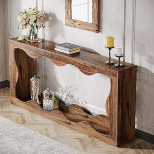 Console Table | 63 Inches Farmhouse Console Table with Storage – Behind Sofa, Narrow Entryway Table, Hallway Table for Living Room, Brown