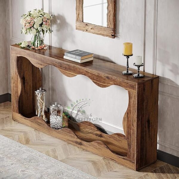 Console Table | 63 Inches Farmhouse Console Table with Storage – Behind Sofa, Narrow Entryway Table, Hallway Table for Living Room, Brown