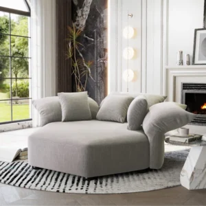 Alicia-Jaime 57" Upholstered Unique Petal Shape Accent Chair | 3 Split Back & Accent Pillows for Stylish Comfort