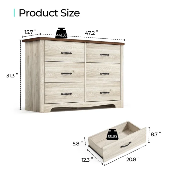 Antasek 47.2'' W 6-Drawer Dresser – Stylish and Practical Storage Solution - Image 3