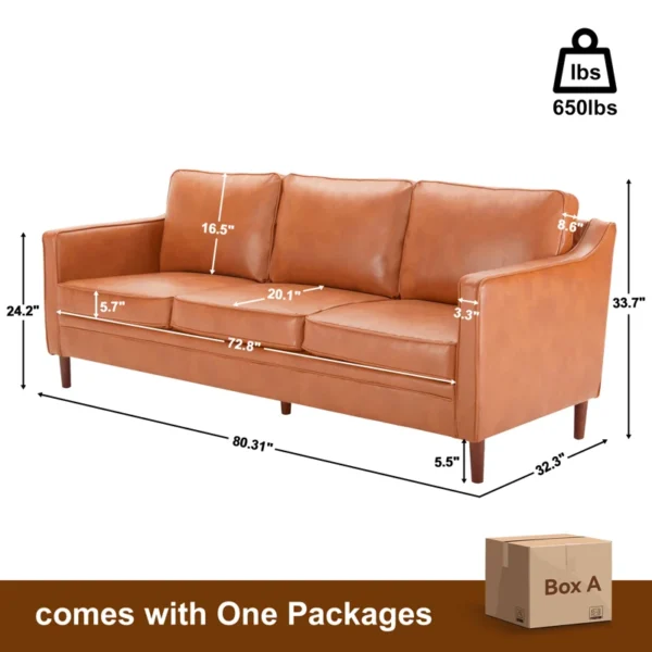 Azleigh 80.31'' Faux Leather Square Arm Sofa - Modern and Stylish Living Room Furnit - Image 5