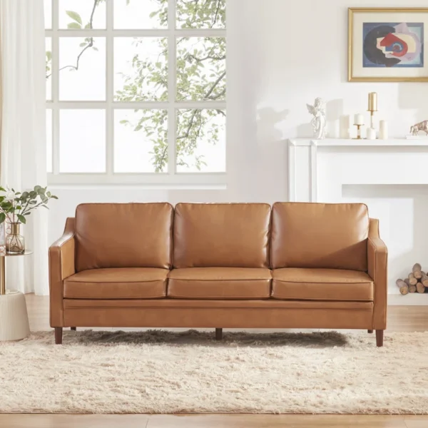 Azleigh 80.31'' Faux Leather Square Arm Sofa - Modern and Stylish Living Room Furnit - Image 4