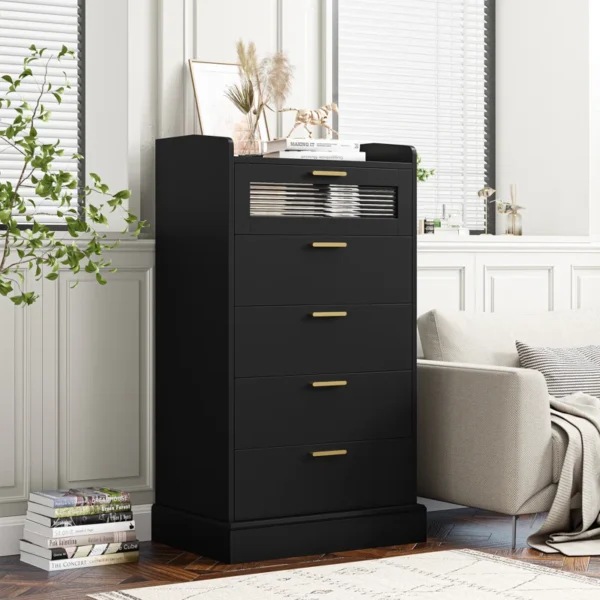 Bocker 45.6" H 5-Drawer Dresser with Glass Door – Elegant Storage with a Modern Touch - Image 2