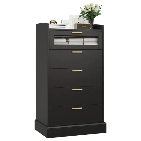 Bocker 45.6" H 5-Drawer Dresser with Glass Door – Elegant Storage with a Modern Touch - Image 4