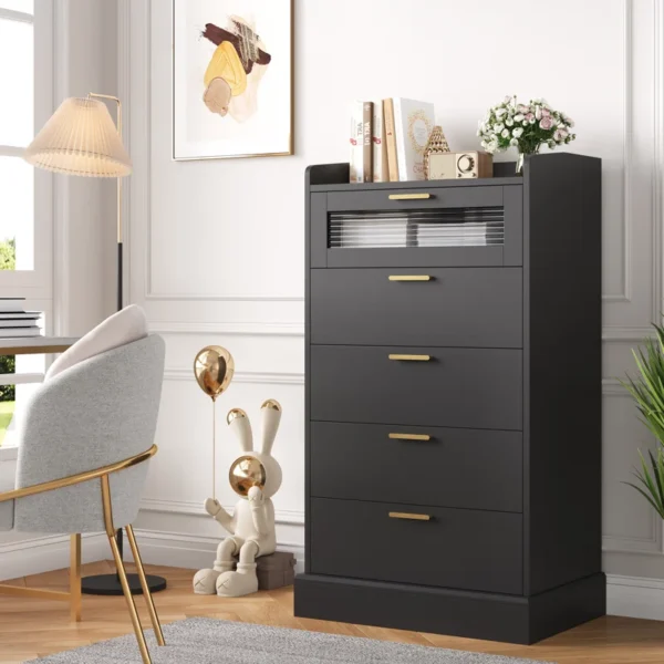 Bocker 45.6" H 5-Drawer Dresser with Glass Door – Elegant Storage with a Modern Touch