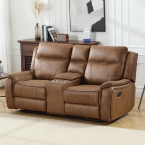 Buy Cushion Back Upholstered Reclining Loveseat with Storage and Cupholder – Comfortable & Practical Loveseat for Living Rooms