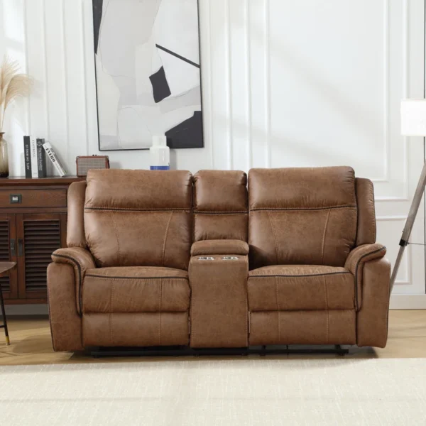 Buy Cushion Back Upholstered Reclining Loveseat with Storage and Cupholder – Comfortable & Practical Loveseat for Living Rooms - Image 3