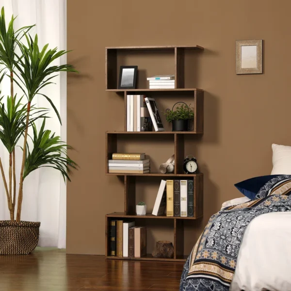 New Geometric Bookcase – Modern 5-Shelf Wooden Book Rack for Home & Office - Image 2