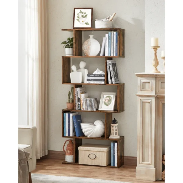 New Geometric Bookcase – Modern 5-Shelf Wooden Book Rack for Home & Office - Image 4