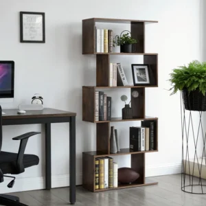 New Geometric Bookcase – Modern 5-Shelf Wooden Book Rack for Home & Office