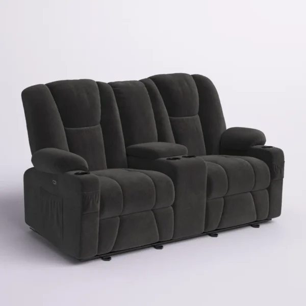 Loveseat Sofa with Heat, Massage, Console, Cup Holders, Fabric Upholstered - Image 2