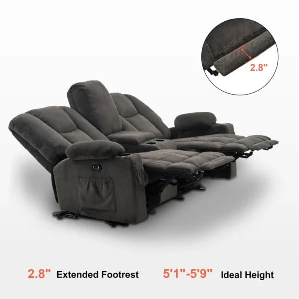 Loveseat Sofa with Heat, Massage, Console, Cup Holders, Fabric Upholstered - Image 4