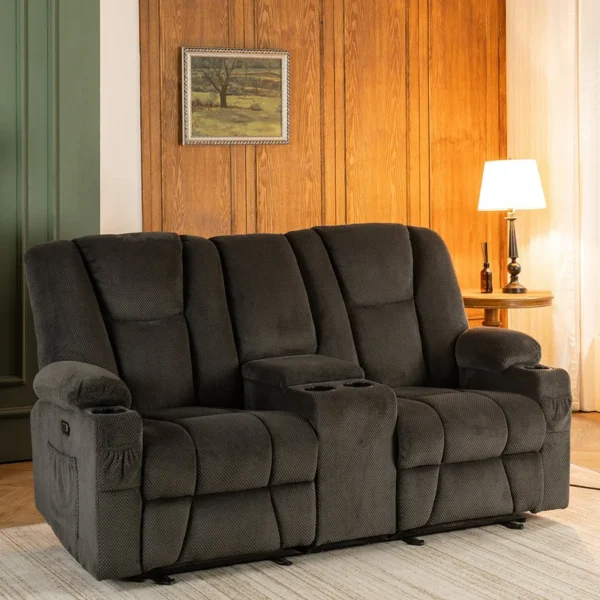 Loveseat Sofa with Heat, Massage, Console, Cup Holders, Fabric Upholstered - Image 6