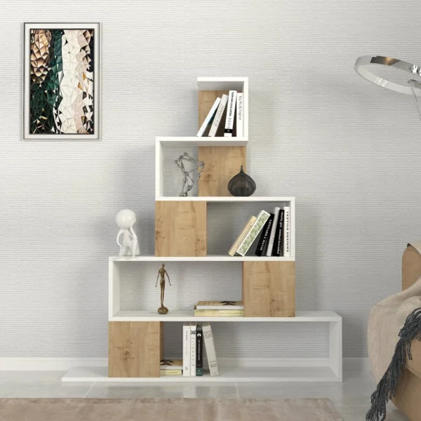 Evangelita Geometric Bookcase – Modern 5-Shelf Book Rack for Home & Office Storage - Image 2