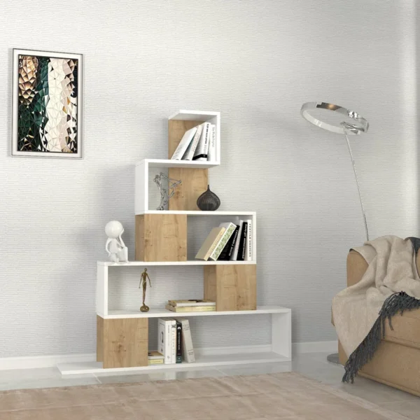 Evangelita Geometric Bookcase – Modern 5-Shelf Book Rack for Home & Office Storage - Image 4