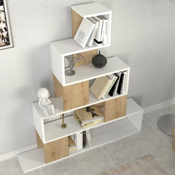 Evangelita Geometric Bookcase – Modern 5-Shelf Book Rack for Home & Office Storage