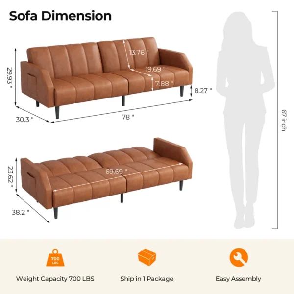 Buy Fabry 77.56" Faux Leather Convertible Sofa – Modern, Comfortable & Space-Saving - Image 3