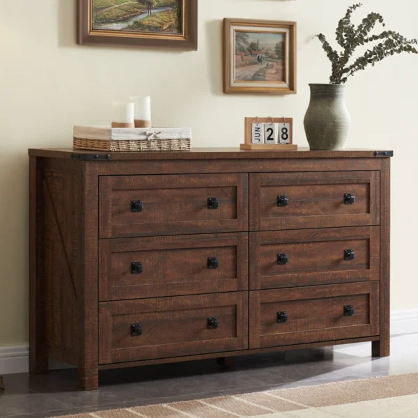 ARMHOUSE AESTHETIC: Crafted from Farmhouse-Style Wood 6 Drawer - Vintage & Rustic Storage - Image 2