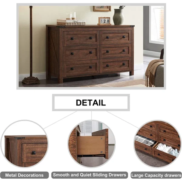 ARMHOUSE AESTHETIC: Crafted from Farmhouse-Style Wood 6 Drawer - Vintage & Rustic Storage - Image 6