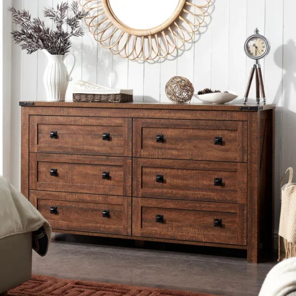 ARMHOUSE AESTHETIC: Crafted from Farmhouse-Style Wood 6 Drawer - Vintage & Rustic Storage