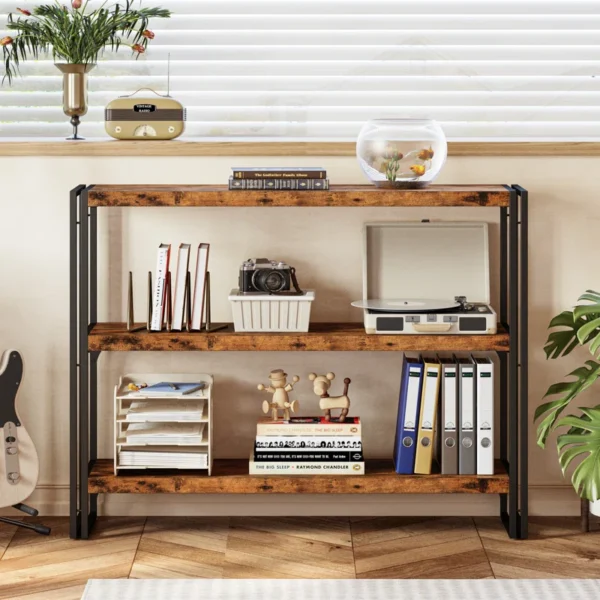 Industrial Steel Frame Storage Shelf – Sturdy Bookshelf with Open Shelves, Anti-Tip Features & Easy Assembly - Image 2