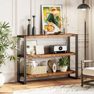 Industrial Steel Frame Storage Shelf – Sturdy Bookshelf with Open Shelves, Anti-Tip Features & Easy Assembly