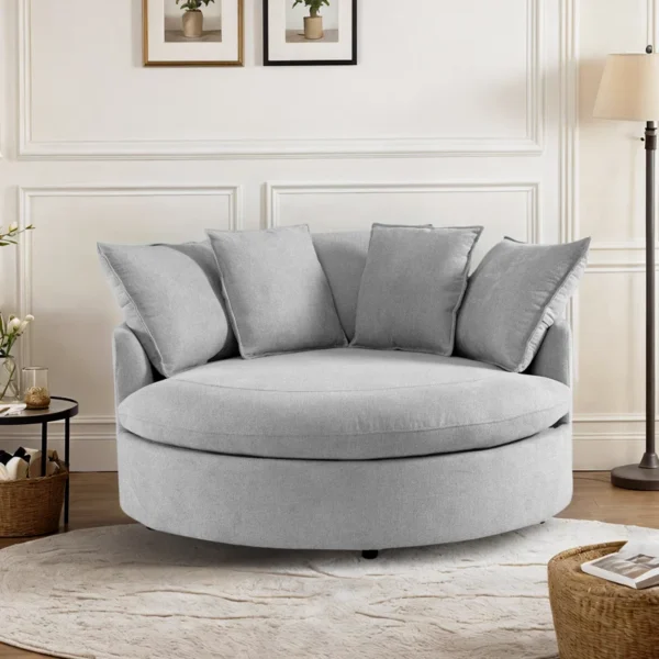 LENO Round Upholstered Oversized Accent Chair | Comfortable & Stylish Chair for Living Room or Bedroom - Image 5