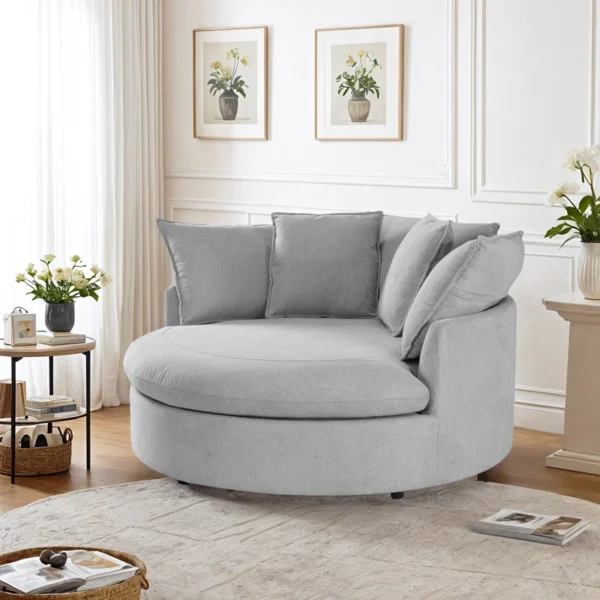 LENO Round Upholstered Oversized Accent Chair | Comfortable & Stylish Chair for Living Room or Bedroom