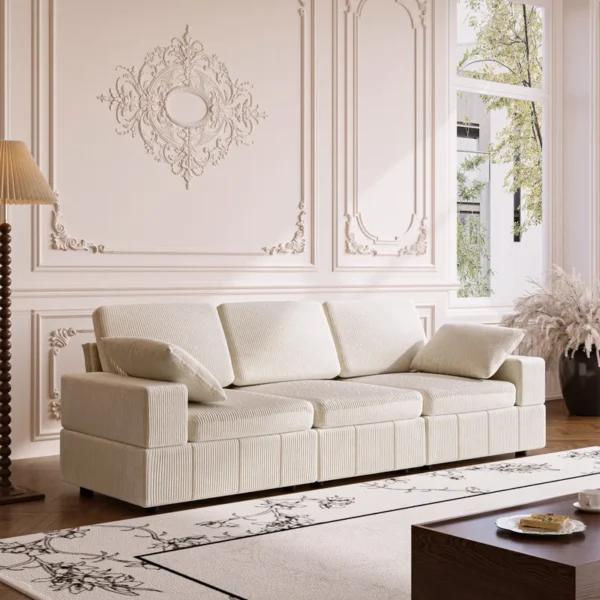 Buy Modern Modular Sectional Sofa with Corduroy Upholstery – 3-Seat Design, Detachable Cushions & Plush Pillows - Image 2