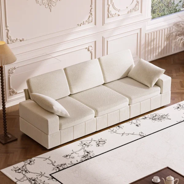 Buy Modern Modular Sectional Sofa with Corduroy Upholstery – 3-Seat Design, Detachable Cushions & Plush Pillows