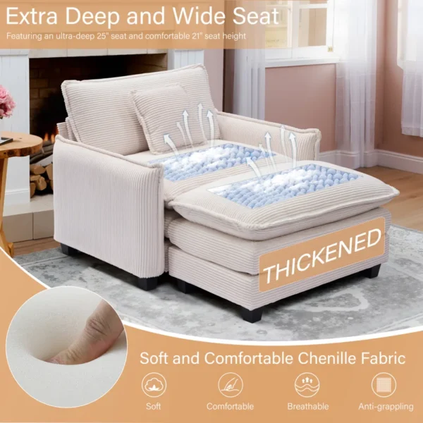 Buy Modern Oversized Chair with Ottoman – Comfy Corduroy Accent Chair for Living Room & Bedroom - Image 3