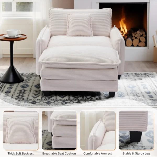 Buy Modern Oversized Chair with Ottoman – Comfy Corduroy Accent Chair for Living Room & Bedroom - Image 5
