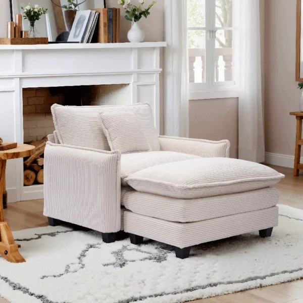 Buy Modern Oversized Chair with Ottoman – Comfy Corduroy Accent Chair for Living Room & Bedroom