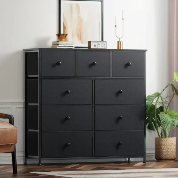 9 Dresser, Chest of Drawers with Wide 39'' – Easy-Pull Fabric & Wood Dressers with Top for Bedroom and Home Storage - Image 2