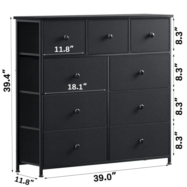 9 Dresser, Chest of Drawers with Wide 39'' – Easy-Pull Fabric & Wood Dressers with Top for Bedroom and Home Storage - Image 3
