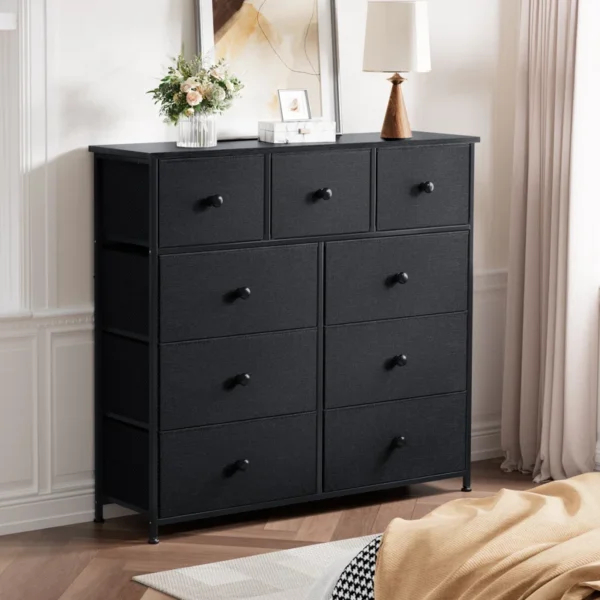 9 Dresser, Chest of Drawers with Wide 39'' – Easy-Pull Fabric & Wood Dressers with Top for Bedroom and Home Storage - Image 4