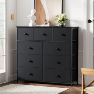 9 Dresser, Chest of Drawers with Wide 39'' – Easy-Pull Fabric & Wood Dressers with Top for Bedroom and Home Storage