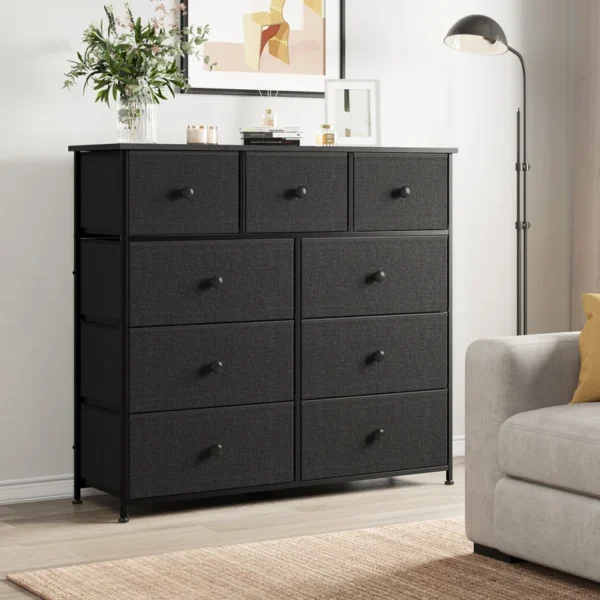 9 Dresser, Chest of Drawers with Wide 39'' – Easy-Pull Fabric & Wood Dressers with Top for Bedroom and Home Storage - Image 5