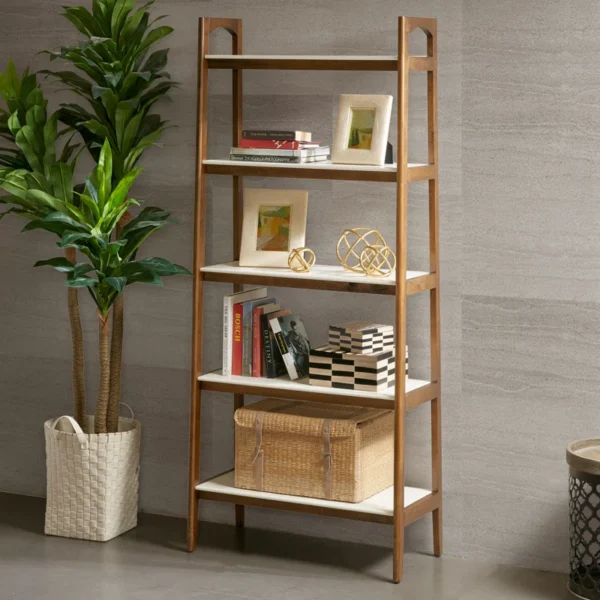 Parker Solid Wood Ladder Bookcase – Stylish 5-Shelf Wooden Book Rack for Home & Office Storage - Image 3