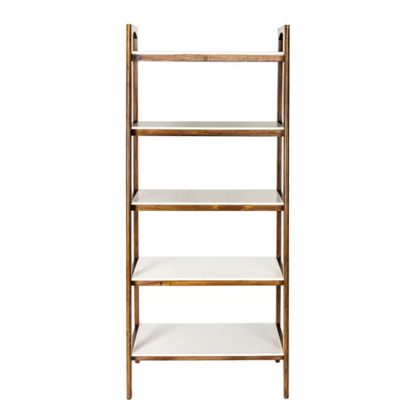 Parker Solid Wood Ladder Bookcase – Stylish 5-Shelf Wooden Book Rack for Home & Office Storage