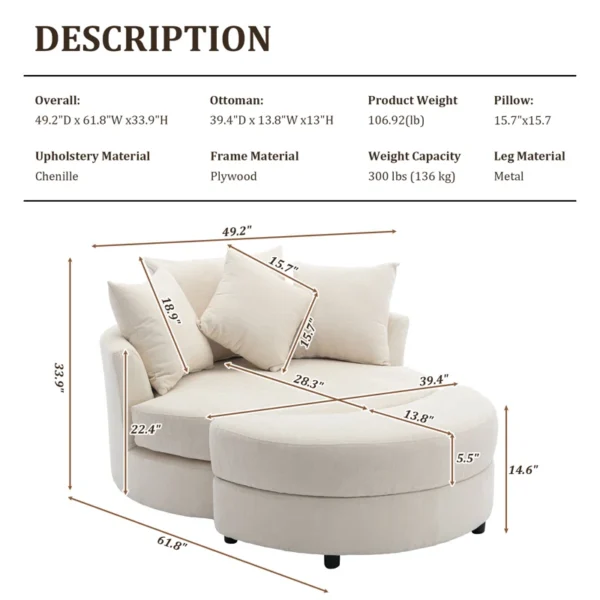 Rayella Upholstered Swivel Barrel Chair with Ottoman | Comfortable Accent Chair for Living Room - Image 2