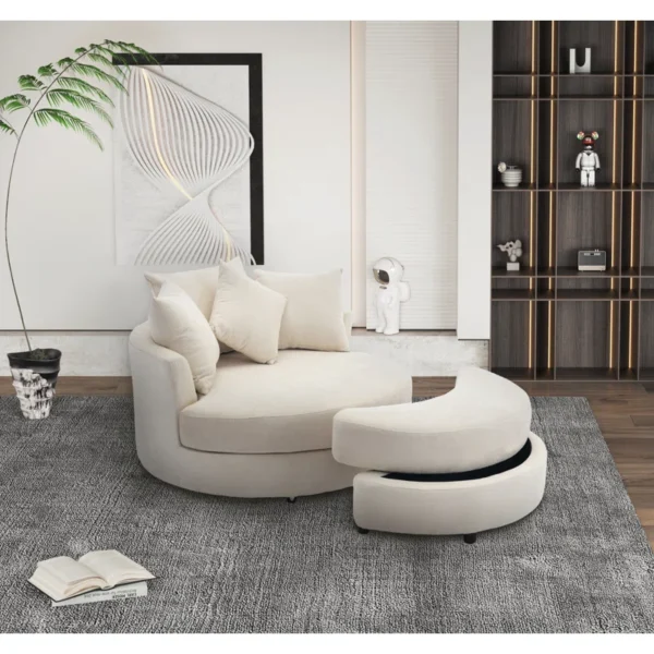 Rayella Upholstered Swivel Barrel Chair with Ottoman | Comfortable Accent Chair for Living Room - Image 3