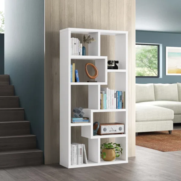 Tello 7-Shelf Geometric Bookcase – Modern Wooden Book Rack