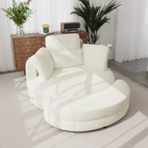 Upholstered Swivel Barrel Chair with Ottoman & Tray | Soft Corduroy Fabric for Comfortable Relaxation