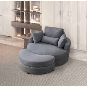 Upholstered Swivel Barrel Chair with Ottoman | Comfortable Accent Chair for Living Room
