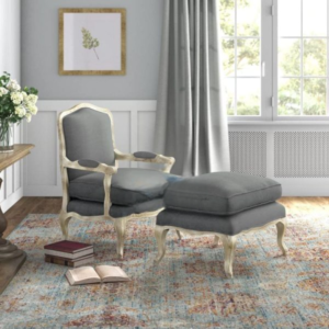 Wooden Handcrafted Bedroom Chair Set Along with OTTMON in White Distress Finish