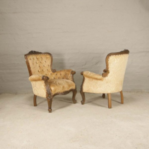 Victorian Armchairs with Embossed Velvet set of 2